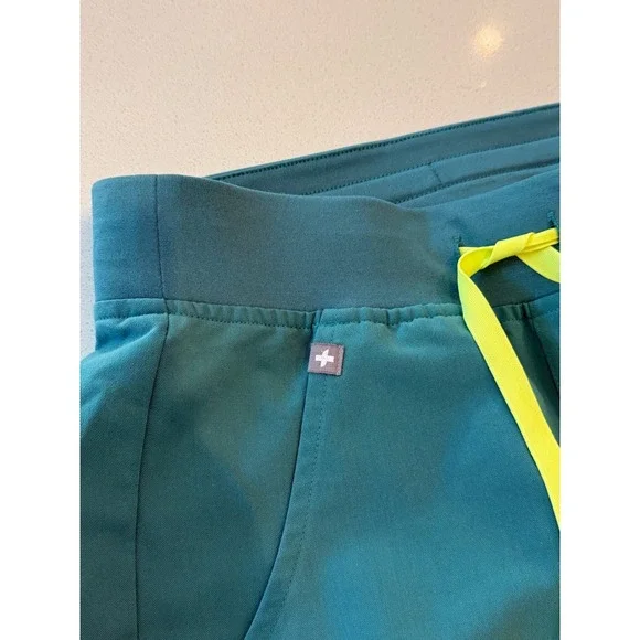 FIGS Zamora Jogger Scrub Pants Teal Green Neon Yellow Drawstring Womens XXS/P - Picture 3 of 5